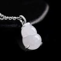 Pendentif en jadéite naturelle du Myanmar en forme de petite gourde, incrusté d'argent S925, style chinois, cadeau UNISEXE avec certificat d'évaluation D392