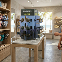 Support de présentation de lunettes de soleil en papier ondulé écologique rotatif à 360 degrés personnalisé pour les magasins de vente au détail de lunettes