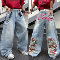 Pantalones Vaqueros Anchos de Mezclilla para Hombre, Estilo Urbano, Bordados, Casuales, para Skate, Venta al por Mayor