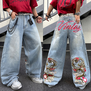Jeans Larghi in <span class=keywords><strong>Denim</strong></span> Ricamati da Uomo, Stile Streetwear, Pantaloni Casual Larghi da Skate, Abbigliamento Uomo - Product Image 5