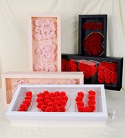 Boîte vide d'arrangement de fleurs avec fenêtre transparente Boîte-cadeau pliable de fleurs avec 2 cartes de lettres I love U et MOM Boîte à fleurs