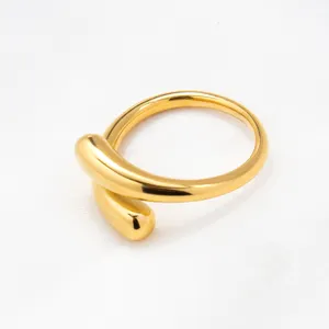 Glossy Tarnish Free Stainless Steel Snake Shape Ring Design 18K Gold Plated Cross Open Rings Jewelry For Women