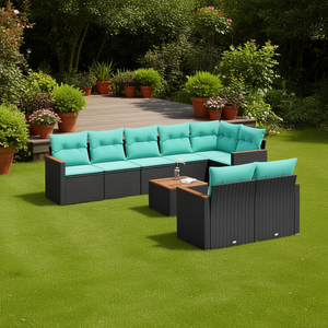 Black Poly <b>Rattan</b> Garden <b>Sofa</b> Set With Cushions Outdoor Furniture 9 Piece Garden Set - Product Image 2