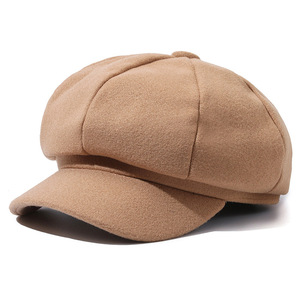 Women's Autumn Sporty <b>Baseball</b> <b>Cap</b> British Korean Inspired Octagonal Woolen Beret Solid Color <b>Plain</b> Felt Jersey for Sports - Product Image 5