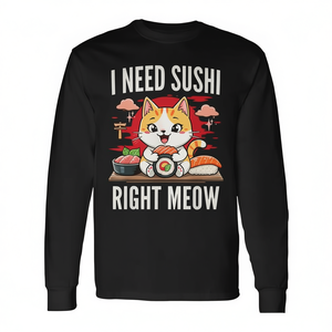 Camiseta de manga larga con estampado de comida japonesa y sushi, Cat I Need Sushi Right Meow - Product Image 2
