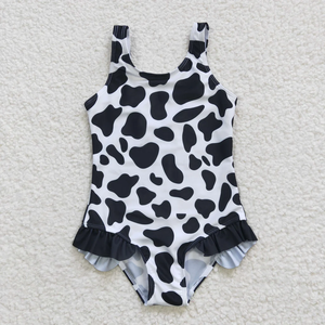 Maillots de bain une pièce d'été pour petites filles, imprimé floral, avec volants et nœud, sans manches, vente en gros - Product Image 2