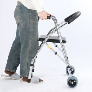 Wheeled <b>Walker</b> With Seat For <b>Elderly</b> Mobility Aid Lightweight Aluminum Frame Four Wheels Rolling <b>Walker</b> For Senior Support - Product Image 1