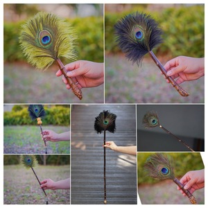 Peacock Feather Duster Bamboo Handle 19in Soft Furniture Dusting Tool Decorative Ornament Personal Gift - Product Image 1