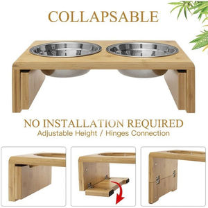 Criativo Orelhas De Gato Personalizado Bambu Ajustável Elevada Pet <span class=keywords><strong>Cat</strong></span> Tigela De Alimentação De Água Proteção Anti-Upset Cervical Pet <span class=keywords><strong>Bowl</strong></span> - Product Image 4