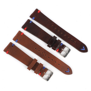 Correa de <span class=keywords><strong>reloj</strong></span> de cuero genuino de 2016 mm y 2218 mm con costuras rojas y azules y hebilla de pasador; Éxito de ventas en <span class=keywords><strong>AliExpress</strong></span> directo de fábrica - Product Image 2