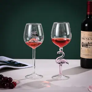 Creative flamingo red wine glasses durable goblet set for wedding hand blown flamingo stem wine glass lover gift