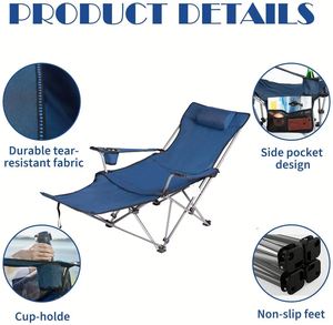 Chaise pliante d'extérieur en métal avec accoudoirs et repose-pieds réglables, inclinable et relaxante - Product Image 4
