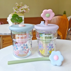 Tazza di vetro ad alta borosilicato resistente alle alte Temperature piccola ragazza di fiori <span class=keywords><strong>acqua</strong></span> <span class=keywords><strong>e</strong></span> filtro per tè ufficio tazza di paglia di tè all'ingrosso - Product Image 4