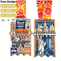 Médaille de marathon personnalisée avec découpe de l'horizon urbain, médailles de course 3D sur mesure en alliage de zinc, récompenses de course avec monuments et ruban