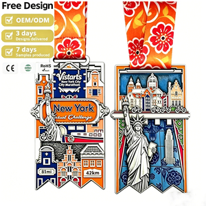 Médaille de marathon personnalisée avec dé<span class=keywords><strong>coupe</strong></span> de l'horizon urbain, médailles de course 3D sur mesure en alliage de zinc, récompenses de course avec monuments et ruban - Product Image 2