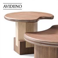 Ensemble de table basse incurvée en acier inoxydable avec rangement, design moderne durable, tailles et finitions personnalisées, placage en noyer