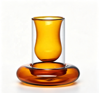 Ensemble de tasses à thé/café en verre borosilicate double couche bicolore avec soucoupe intérieure ambrée assortie, décoration créative pour la table à manger