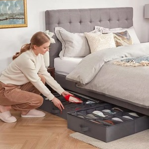 Échantillon Gratuit : Ensemble de 2 Organisateurs de Chaussures Pliables en Tissu, Boîte de Rangement pour Chaussures avec Fenêtre Transparente, Sac de Rangement - Product Image 3
