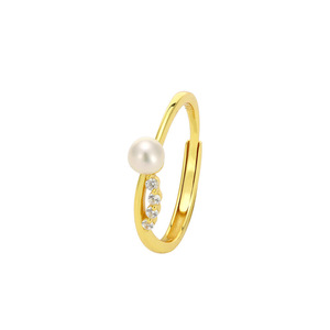 New Arrival: S925 Sterling <b>Silver</b> 4.3mm Freshwater Pearl and Zirconia Openwork <b>Adjustable</b> Fashion <b>Ring</b> - Product Image 1