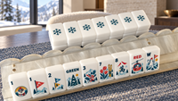 Jeu de Mahjong Américain de Luxe avec Tuiles de Noël, Thème Hiver Ski et Ours Polaire, Gravé sur Mesure, pour Soirée de Jeu, Fête en Cabane et Cadeau