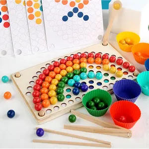 新款彩虹板婴儿蒙太梭利教育天然木制玩具颜色分类感官玩具儿童北欧木玩具儿童