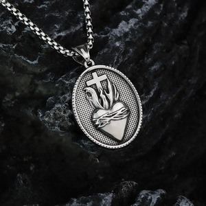 yunnique Stainless Steel Men's Pendant Necklace Heart <b>Cross</b> Crown Of Thorns Charm Gift Jewelry - Product Image 2