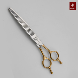 Tijeras para el cuidado de perros YONGHE CHENG con mango dorado de acero 440C japonés, profesional, con dientes curvos - Product Image 3
