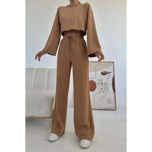 Conjunto de 2 Piezas de Corduroy Camel al por Mayor, Talla XL, Blusa y Pantalones para Otoño, Tops Cortos - Product Image 2