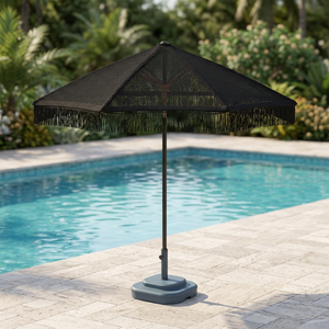 Macrame Beach Umbrella with Fringe and Cotton <b>Sun</b> <b>Shade</b> Manual Opening Travel Ready Boho Beach Decor - Product Image 3