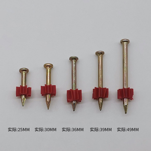 100 piezas/caja Clavos de Acero con Punta de Diamante, Cabeza Redonda/Plana, 3 mm, para Pistola de Clavos, para Concreto, con Arandela de PVC Roja - Product Image 4