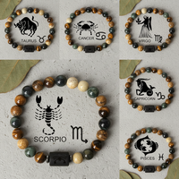 Bracelet à Breloques 12 Signes du Zodiaque Mode, Bracelet Perlé Naturel en Obsidienne, Couple Vierge Lion Balance, Bracelet pour Femmes et Hommes