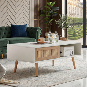 Rattan <b>Coffee</b> <b>Table</b> 41.34 In White With Storage Solid Wood Legs Modern Living Room <b>Table</b> - Product Image 4