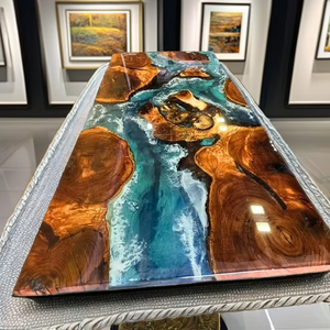 Table de restaurant en résine et bois époxy sur mesure, mobilier d'extérieur de luxe, prix d'usine - Product Image 3