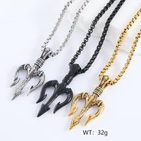 Colliers pendentifs en acier inoxydable plaqué or en gros, mythologie nordique, roi de la mer, trident