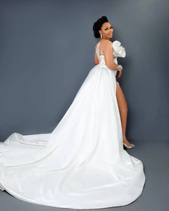Abiti da <span class=keywords><strong>sposa</strong></span> Sexy a sirena araba Illusion Neck Crystals Side Split staccabile Train overgonne Ruffles abiti da <span class=keywords><strong>sposa</strong></span> da <span class=keywords><strong>sposa</strong></span> - Product Image 2