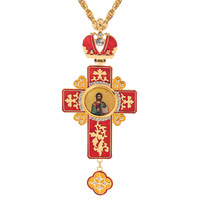 Collier pendentif croix orthodoxe plaqué or de luxe avec émail rouge et icône de Jésus, bijoux religieux chrétiens, cadeau pour homme et femme
