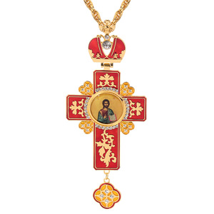 Kalung Liontin Salib Ortodoks Berlapis Emas Mewah dengan Enamel Merah dan Ikon Yesus Perhiasan Religius Kristen Hadiah untuk Pria Wanita - Product Image 1