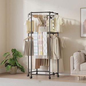 Nouveau design moderne, séchoir à linge rectangulaire mobile et détachable à double couche, grande capacité, en fer, gain de place, organisateur de vêtements - Product Image 1