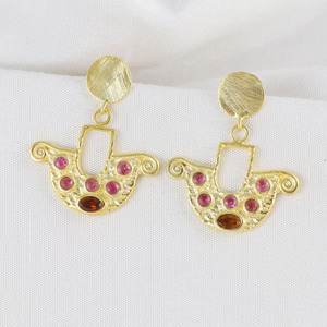 Boucles d'oreilles en laiton plaqué or avec tourmalines multicolores, magnifiques, pour un usage quotidien, bijoux tendance 2026 - Product Image 2