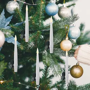 Kerst Nieuwe Set Van 12 Draadloze Clip Led Plastic Taps Toelopende Elektronische Vlamloze Kaarsen Met Afstandsbediening
