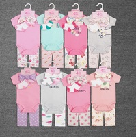 Vêtements pour bébés nouveau-nés en gros, ensembles d'été 4 pièces pour bébés filles et garçons de 6 mois, motifs animaux/floraux, manches courtes