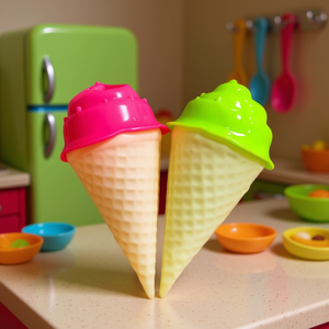 Ensemble de jouets double cornet de crème glacée pour enfants, jeu de simulation de dessert, emballé en BOPP - Product Image 2