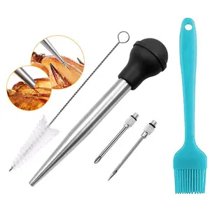 Pencicip Cepat Memasak Sikat Minyak Silikon Pompa Bumbu Injektor Tetes Minyak Bumbu Tabung Turkey Baster Set