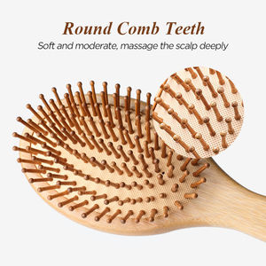 Cojín de cepillo de pelo de paleta de madera antiestático compacto con logotipo personalizado peine de masaje ovalado para desenredar - Product Image 4