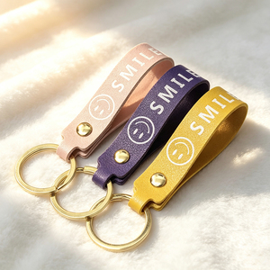 Simple Solid Color PU Leather <b>Key</b> Strap Custom Logo Leather <b>Key</b> <b>Ring</b> Metal Split Keyring Car <b>Key</b> Holder <b>Bag</b> Pendant Wholesale - Product Image 2
