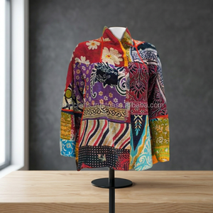 Nuevo patrón Vintage algodón Sari Kantha Patchwork chaqueta para mujer - Product Image 2