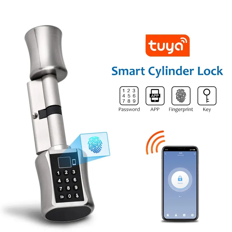 Tuya Smart Lock Electronic Cylinder Outdoor Waterproof Biometric Fingerprint Scanner Keyless Door Locks With tuya app