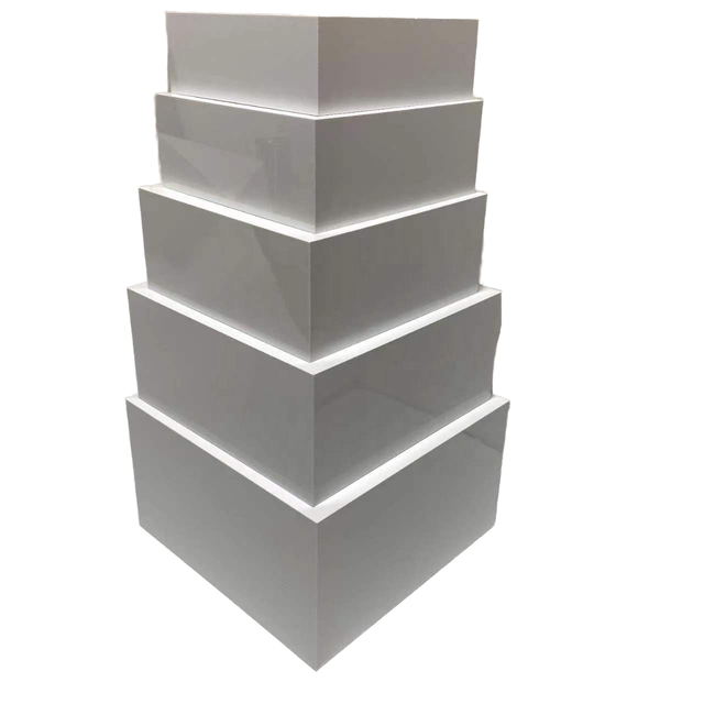 White Cardboard Modern Display Racks-Square Rectangle Cube Riser for Storage Cold Meal Tea Break Cake Snack Buffet Food Display
