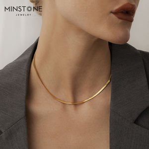 Modische Messing-Schwere-Mikronen <span class=keywords><strong>18K</strong></span>-Goldplattiert Hip Hop Herringbone Schlangenkette Choker-Halsband für Damen Mädchen - Product Image 4