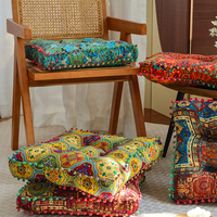 Coussin de siège bohème ethnique 40x40cm, décor pompons, coussin de sol carré, coussin de chaise rembourré épais pour chaise de salle à manger, balcon, maison